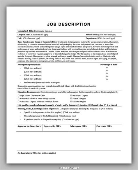 50 Greatest Job Description Sample Template Redlinesp