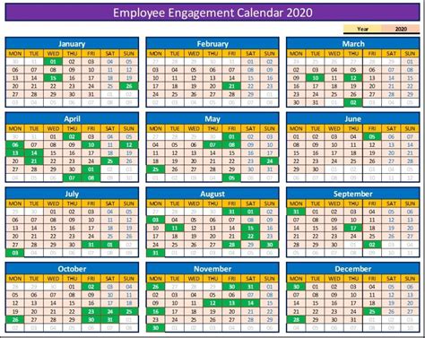 Employee Engagement Calendar Excel Lilly Phaidra