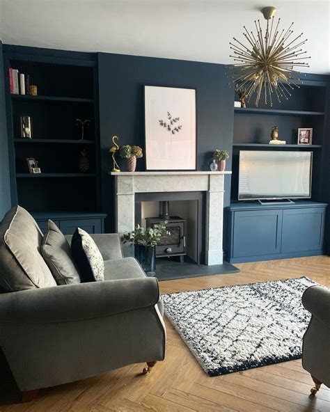 Blue Living Room With Log Burner And Shelves Lounge Room Styling