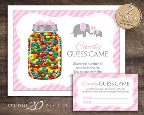 It works great as an ice breaker or even a door prize game where winner takes all. Instant Download Pink Elephant Candy Guessing Game Baby