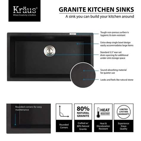 Kraus Kgu 413b Undermount 31 Inch Single Bowl Granite Kitchen Sink In