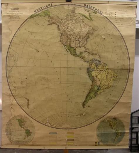 School Wall Map Western Hemisphere 182x199cm Vintage Planiglobe Wall