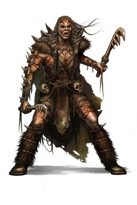 F Half Orc Barbarian 2 Clubs Wilderness Fantasy Races Fantasy Warrior
