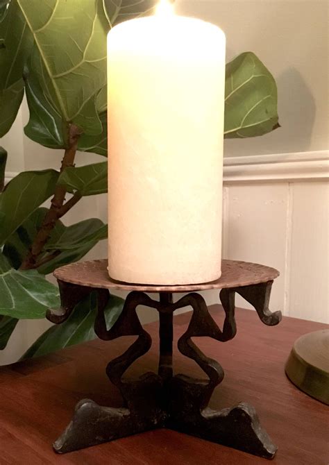 Unusually Beautiful Pillar Candle Holder Engraved Copper Plate Etsy