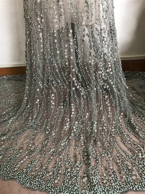 Grey Beaded Lace Fabric Heavy Hand Made Beaded Gown Lace Etsy In 2020 Beaded Lace Fabric