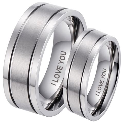 His And Hers Matching I Love You Titanium Couple Rings Set