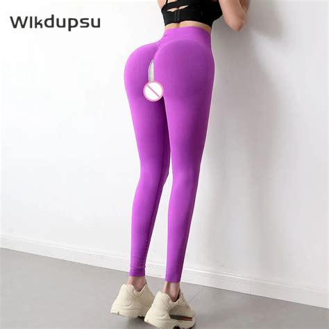 hip waist fitness pants women s sexy invisible open crotch zipper convenient pants high waist