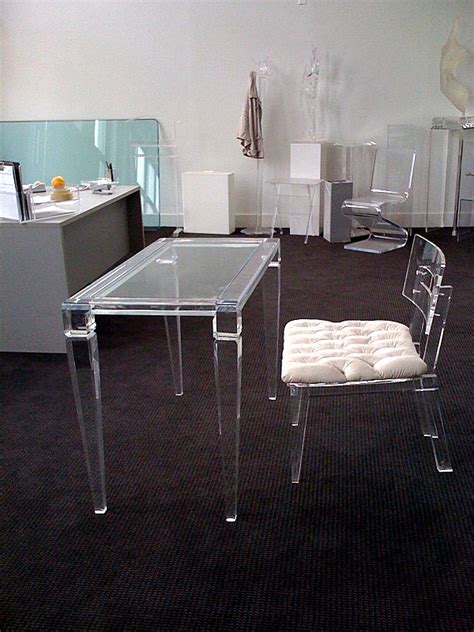 The linking feet and stacking blocks are clear polycarbonate. Acrylic Home Office Desks for a Clearly Fabulous Work Space