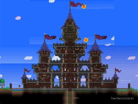 Base terraria npc bases storage defensive crafting endgame ornately decorated measures customized rooms central each events. prity traditional casle | terraria | Pinterest ...