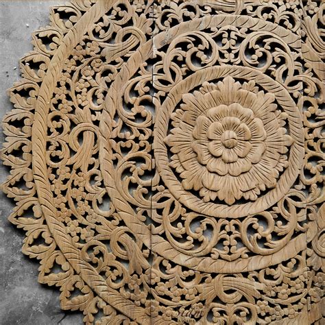 Distressed Mandala Carved Wood Wall Panel