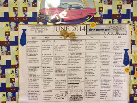 Activity Calendar For The Month Of June At Bridgeport Place Retirement