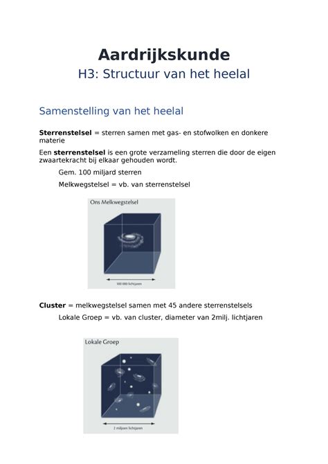 Aardrijkskunde Heelal Aardrijkskunde H Structuur Van Het Heelal