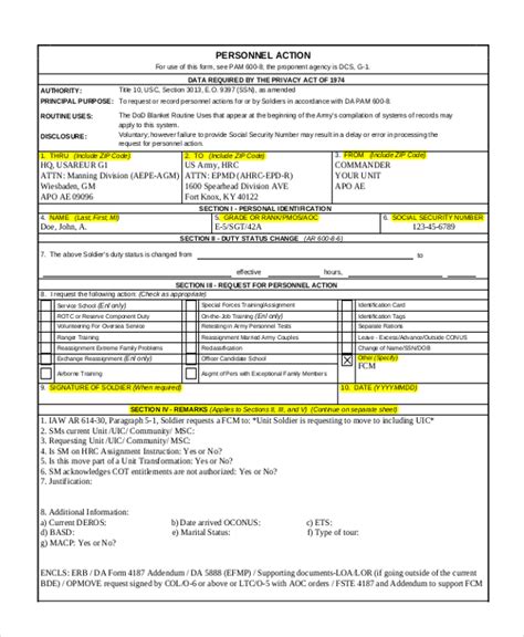 Free 9 Personnel Action Form Samples In Ms Word Pdf Excel