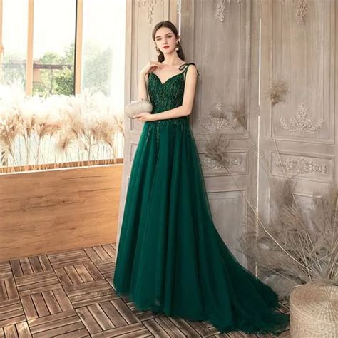Affordable Dark Green Evening Dresses 2020 A Line Princess Spaghetti