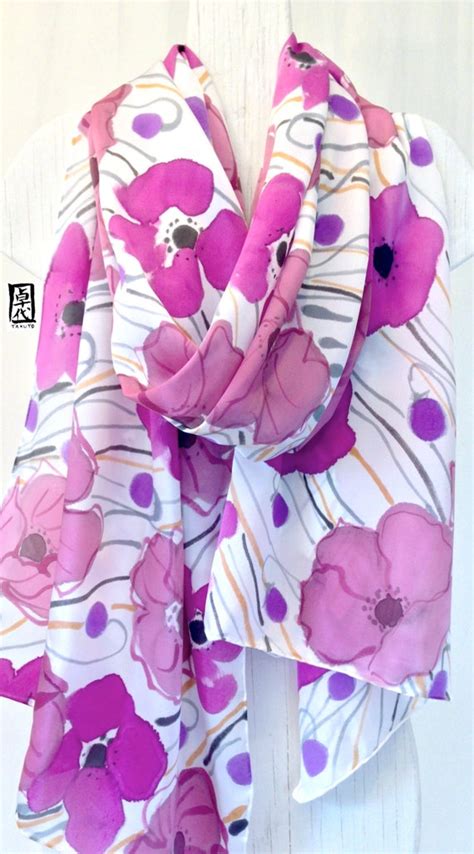 Hand Painted Silk Shawl Scarf Purple And Pink By Silkscarvestakuyo