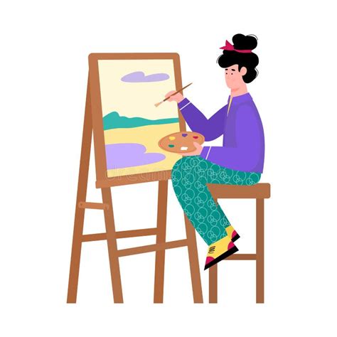 Artista Pintora Mujer Pintando Sobre Lienzo Caricatura Ilustraci N