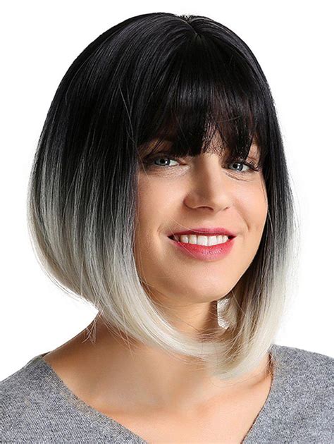 48 Off Full Bang Gradient Straight Bob Synthetic Wig Rosegal