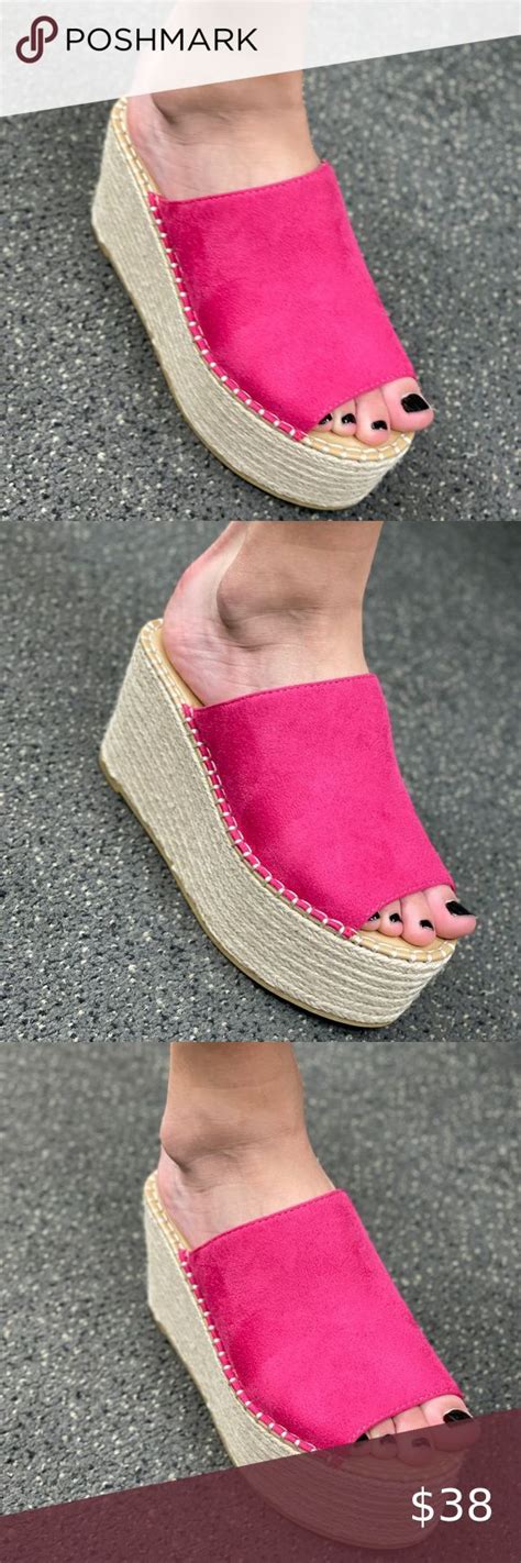 Hot Pink Espadrille Wedge Sandal In 2021 Pink Espadrilles