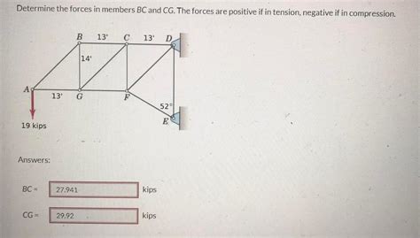 Solved Determine The Forces In Members Bc And Cg The Forces
