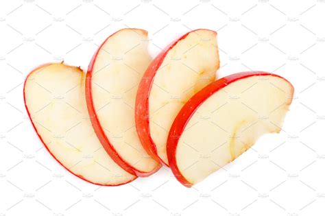 Apple Slices Isolated On White Background Closeup Top View Stock Photo