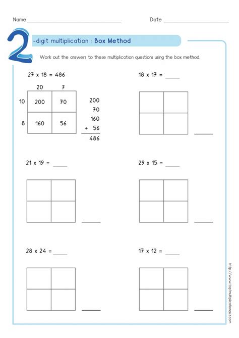 2 Digit By 2 Digit Multiplication Partial Products Worksheets