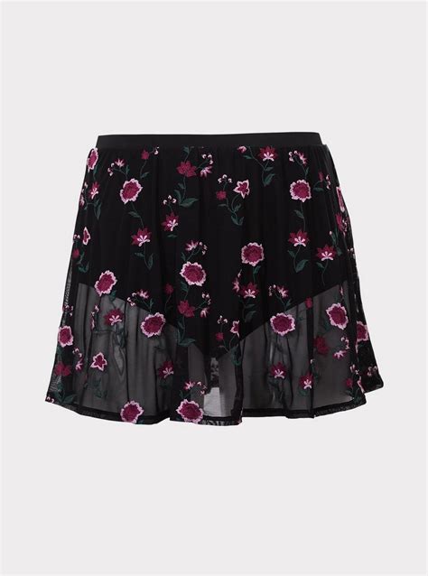 Plus Size Black Floral Mesh Swim Skirt Torrid