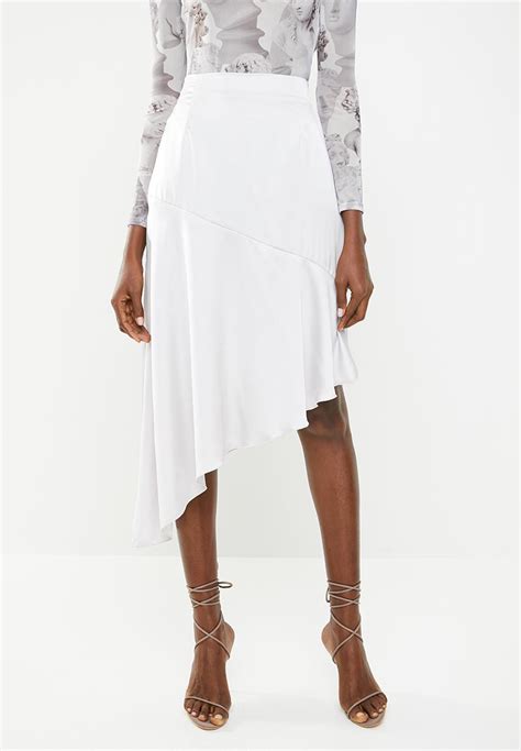 Satin Frill Asymmetric Midi Skirt Silver Missguided Skirts
