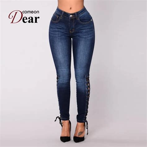 Buy Comeondear Women Pants Jeans Side Strap Jeans Push Up High Waist Stretch