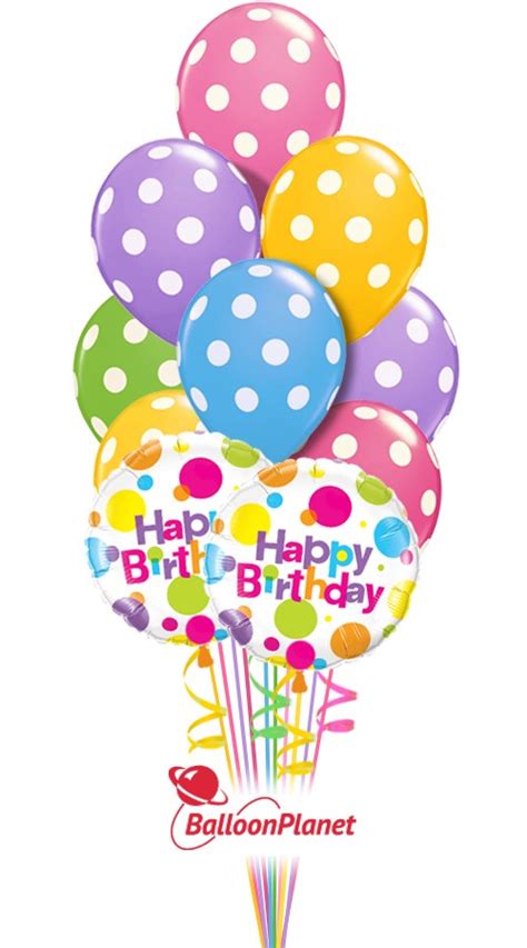 Happy Birthday Pastel Dots Balloon Bouquet 12 Balloons Balloon