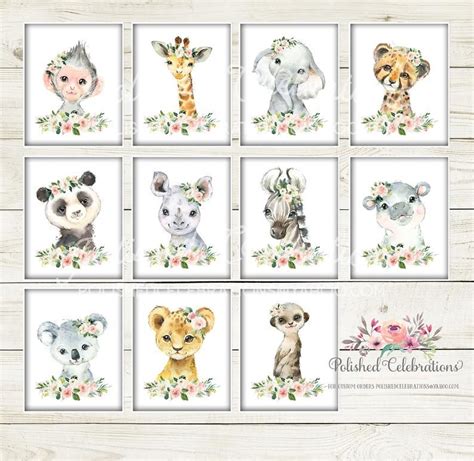 Blush Safari Animal Nursery Art Printable Set Of 11 Safari Etsy