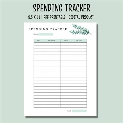 Spending Tracker Printable Budget Sheet Printable Spending Etsy