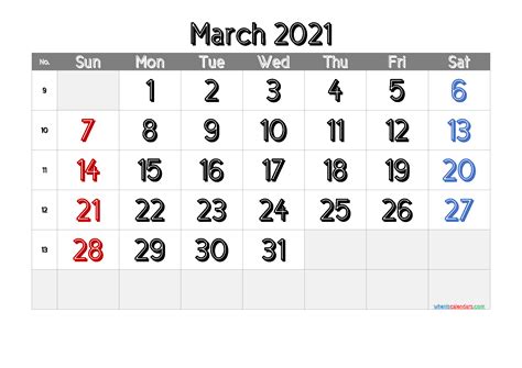 Printable Calendar For March 2021