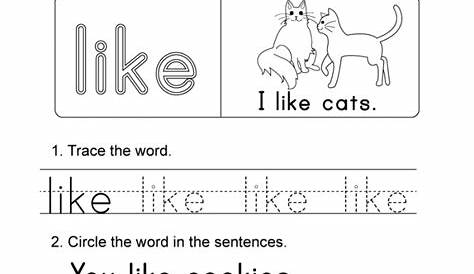 Learning Sight Words: “Like” Worksheets | 99Worksheets
