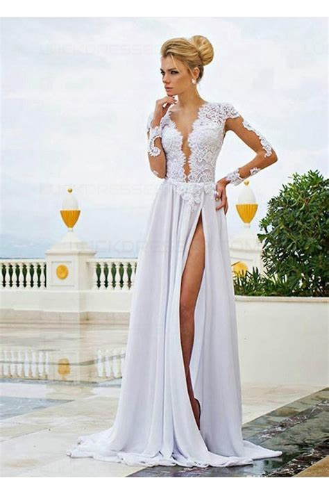 Mother of the groom dresses for summer formal dresses maternity chiffon evening dress winter formal dresses cheap evening dress. Long Sleeve High Slit Lace Chiffon Wedding Dresses Bridal ...