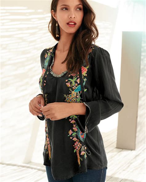 Johnny Was Long Sleeve Peacock Embroidered Tunic Plus Size
