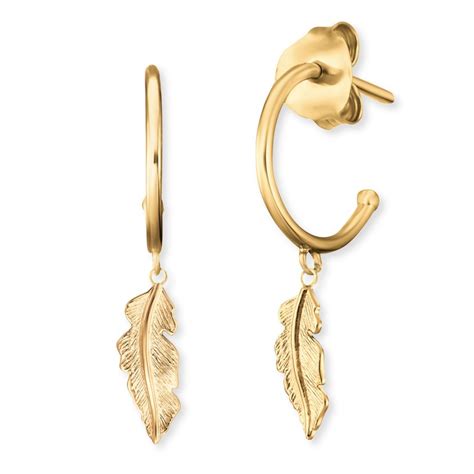 Angel Whisperer Gold Plated Feather Hoop Drop Earrings