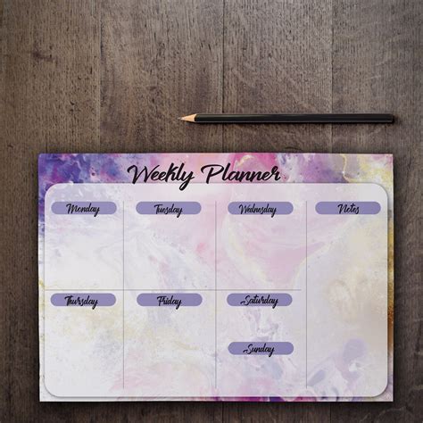 A4 Weekly Planner Printable Purple Etsy