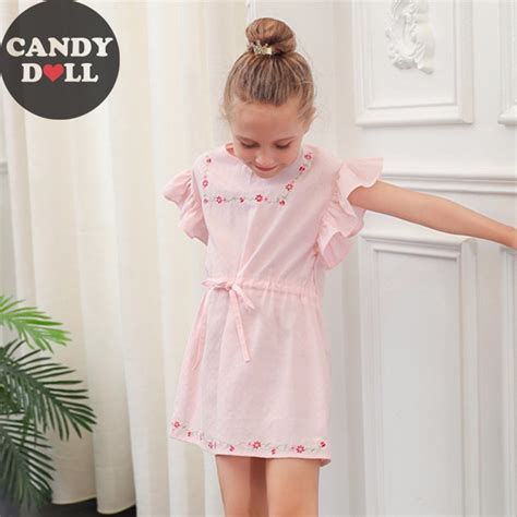 2018 Girls Cotton Embroidery Dress Summer Children Simple Comfortable