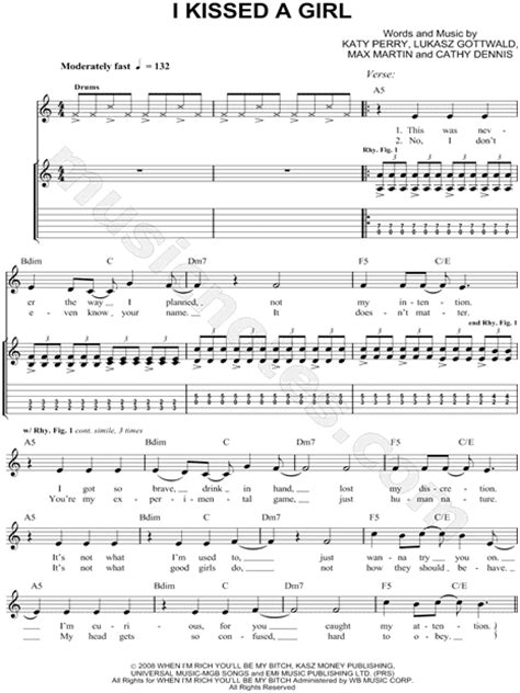 Katy Perry I Kissed A Girl Guitar Tab In A Minor Download And Print Sku Mn0075832