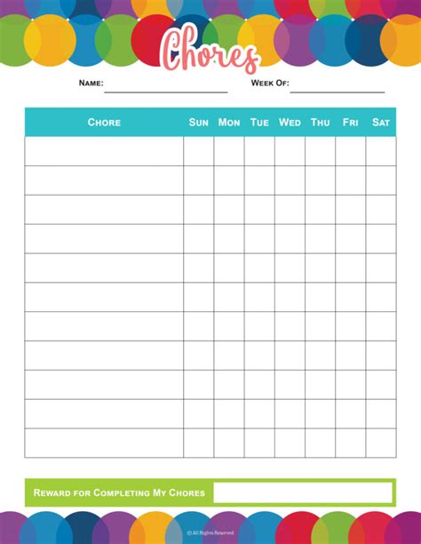 Chore Chart Template Free For Your Needs