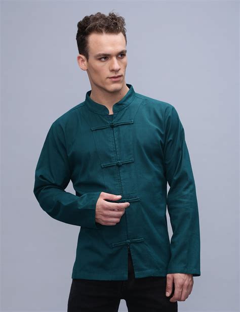 Mens Long Sleeve Chinese Style Shirt With Pockets Cotton Etsy In 2021
