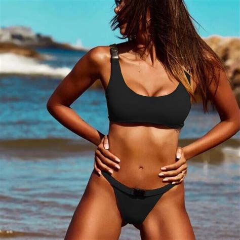 2019 woman sport swimsuit string thong bikini set sexy padding buckle bathing suit girl summer