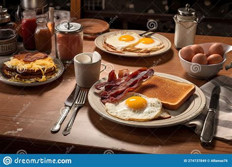 A Classic American Diner Breakfast Featuring Sunny Side Up Eggs Hash