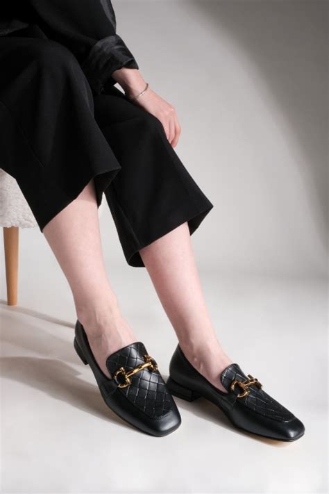 Kadın Loafer Zincirli Günlük Ayakkabı Vokel Siyah Marjin Ayakkabı