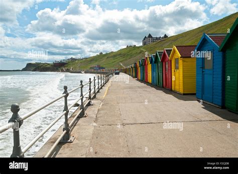Multi Coloured Beach Huts At Whitby Beach Whitby Yorkshire England