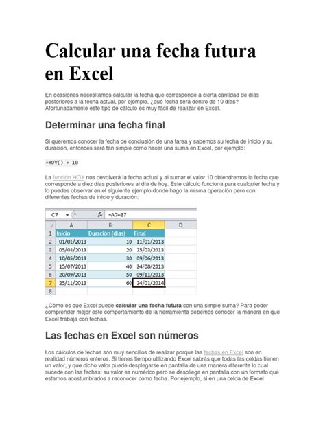 Calcular Una Fecha Futura En Excel Microsoft Excel Entero