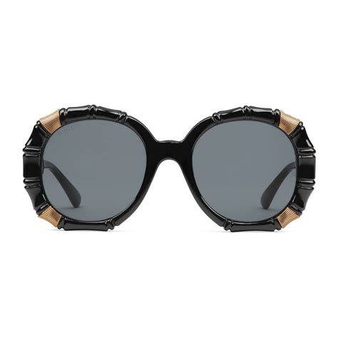 Gucci Black Bamboo Effect Round Sunglasses Modesens Sunglass Frames