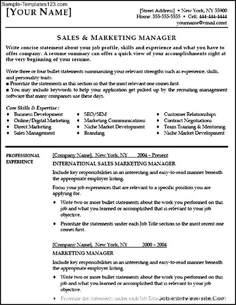 Marketing Manager Resume Objective Sample Templates Sample Templates