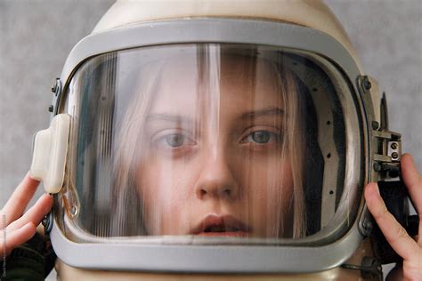 Sensual Girl Wearing Retro Space Helmet By Danil Nevsky