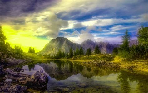 Lake Dolomites Trees Alps 5k Hd Nature 4k Wallpapers Images